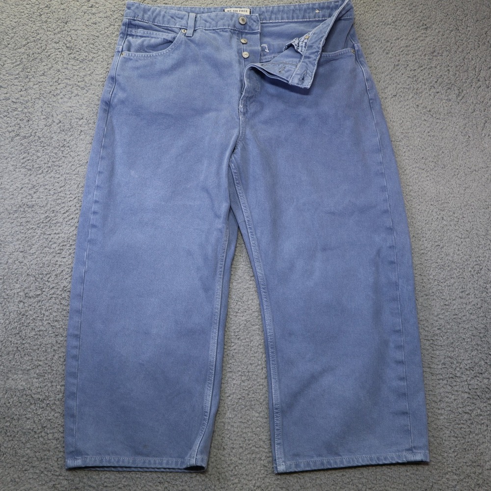 We The Free Free People Blue Denim Wide Leg Cropped Jeans Button Fly OB2069822